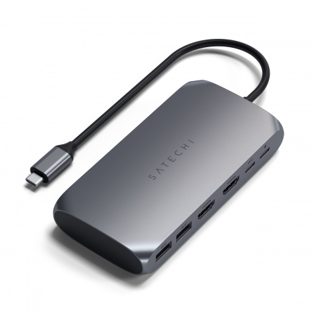 Satechi Aluminium USB-C Multimedia Adapter M1 (1x4K HDMI output 60Hz,1x4K HDMI output 30Hz,1xUSB-C PD 85W,1xUSB-C data,2xUSB-A) - Grey