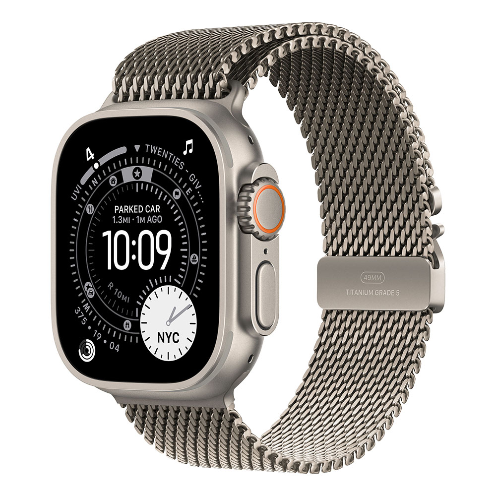 Apple Watch Ultra 3 Cellular 49mm Natural Titanium Case with Natural Titanium Milanese Loop - Medium