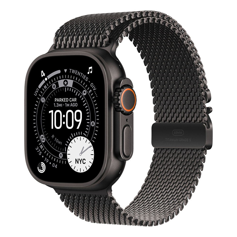 Apple Watch Ultra 3 Cellular 49mm Black Titanium Case with Black Titanium Milanese Loop - Large