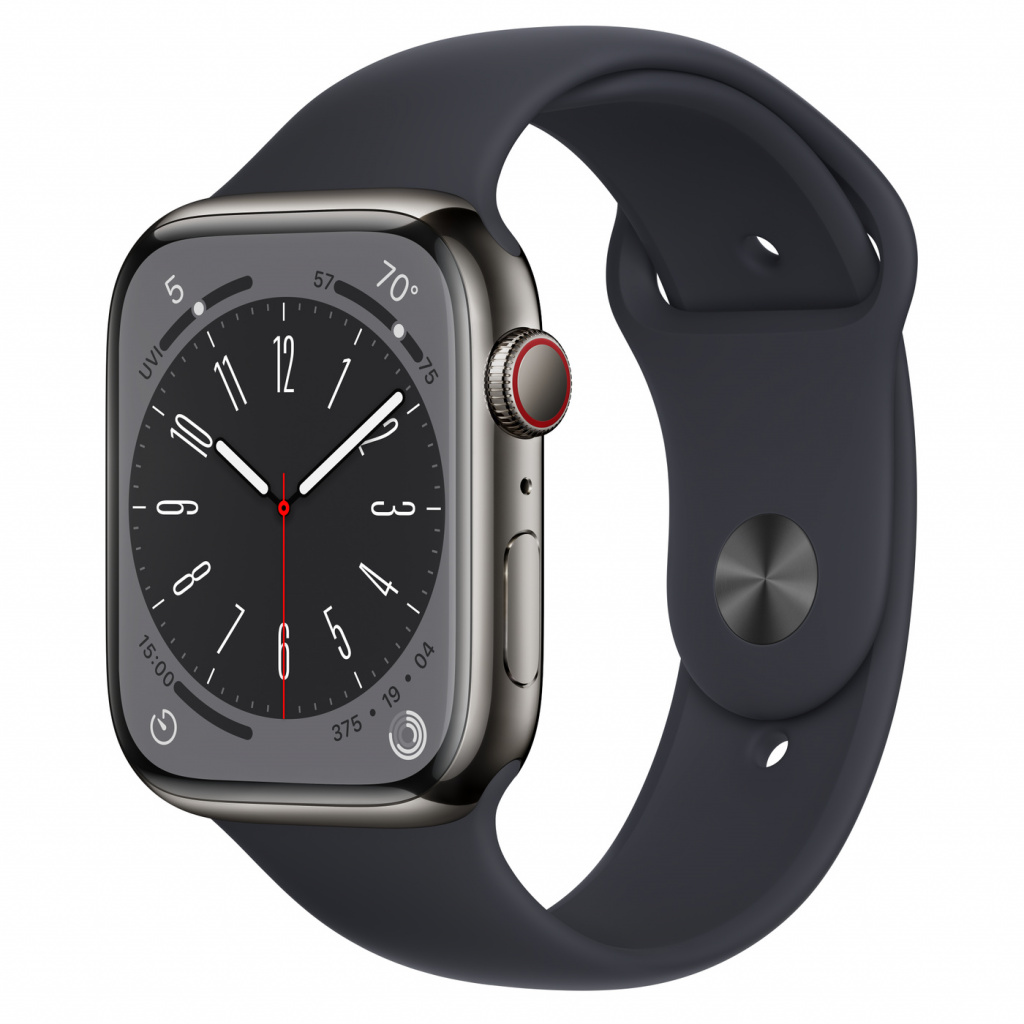 Apple Watch Series 8 GPS + Cellular 45mm Graphite Stainless Steel Case with Midnight Sport Band - Regular