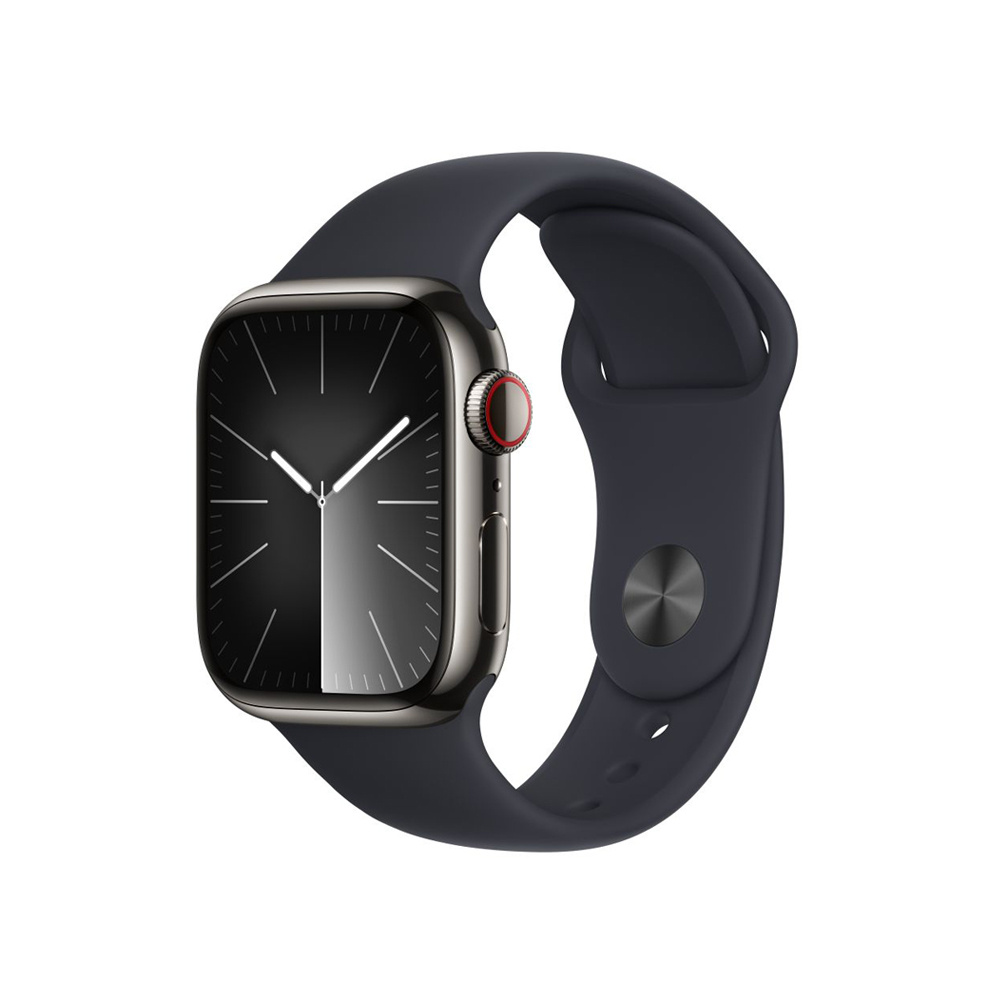 Apple Watch Series 9 Cellular 41mm Graphite Stainless Steel Case w Midnight Sport Band - M/L
