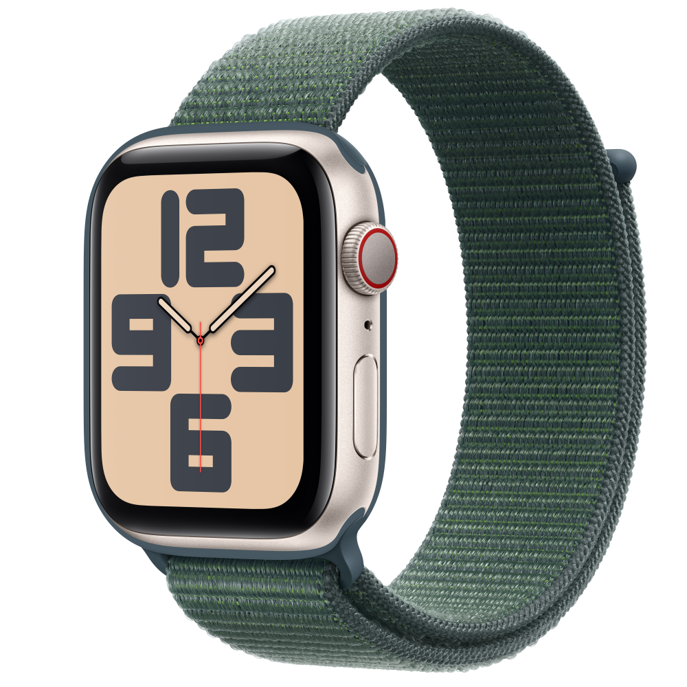 Apple Watch SE2 v3 Cellular 44mm Starlight Alu Case with Lake Green Sport Loop